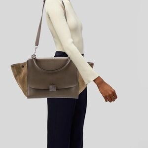 Celine Taupe Leather and Suede Satchel